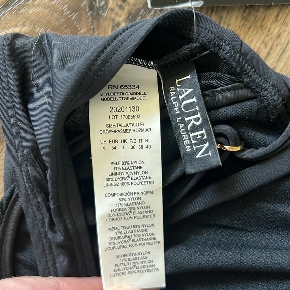 Lauren Ralph Lauren Swim Suit Bikini Top Twist Front Black Size 4